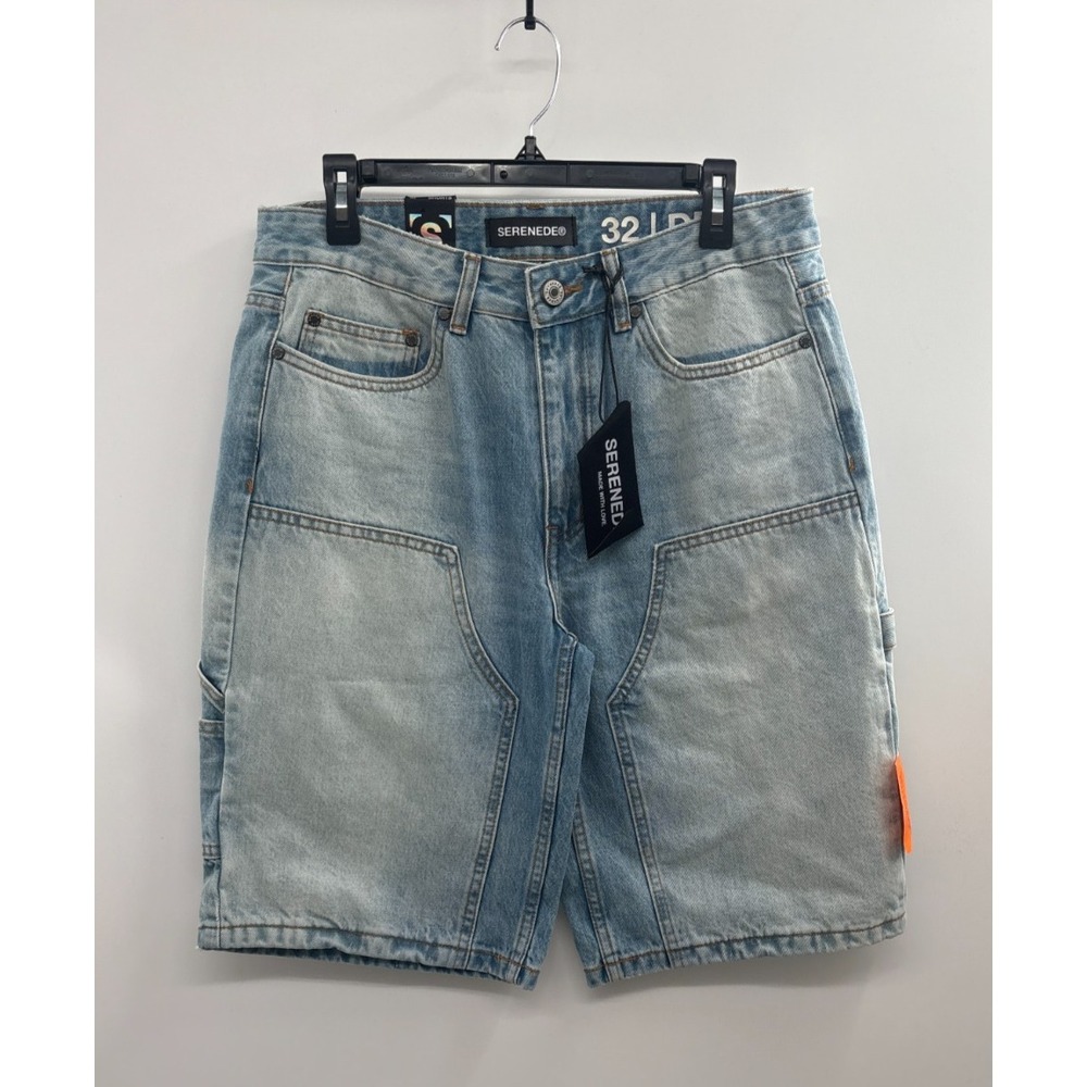 NWT Serenede Carpenter Denim Shorts Men's 32 Blue Oversized Fit 5-Pockets Casual